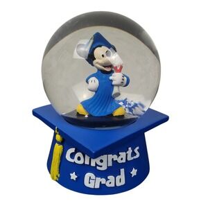 Disney Mickey Mouse Congrats Grad Musical Waterglobe 6" NIB Graduation